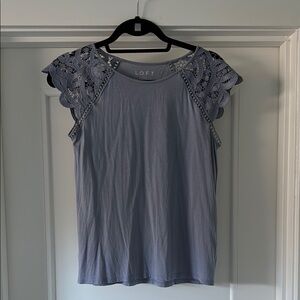 LOFT Blue Gray Sleeveless Ruffled Blouse